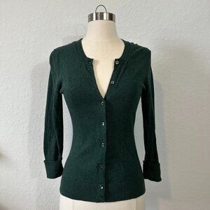 Gap S 3/4 Sleeve Forest Green Cardigan Button Down Sweater 100% cotton